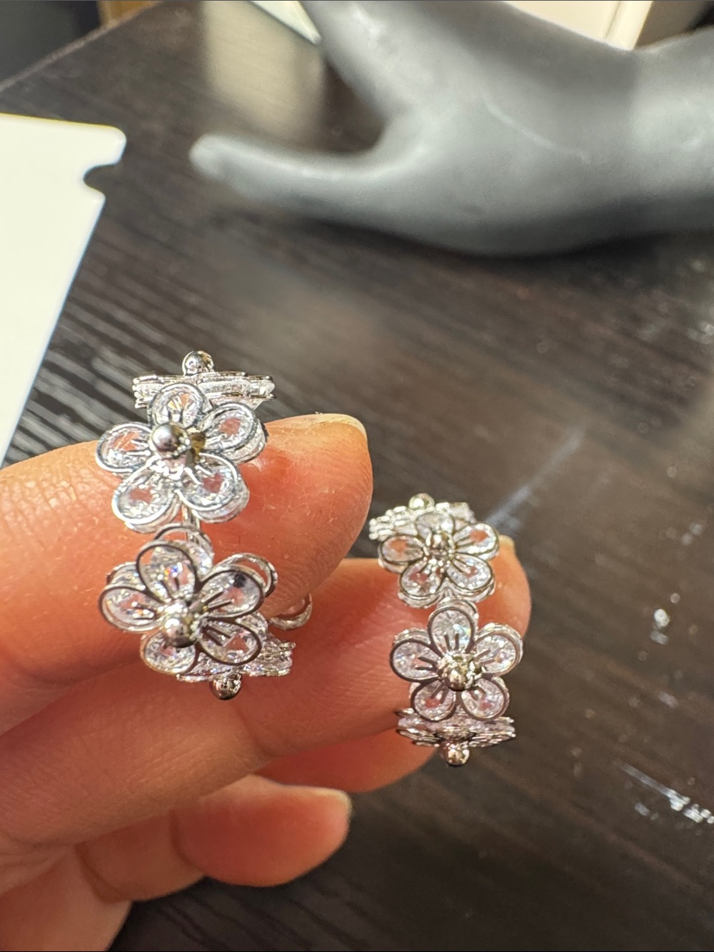 Silver Floral Hoop Earrings - Elegant Women's Jewelry